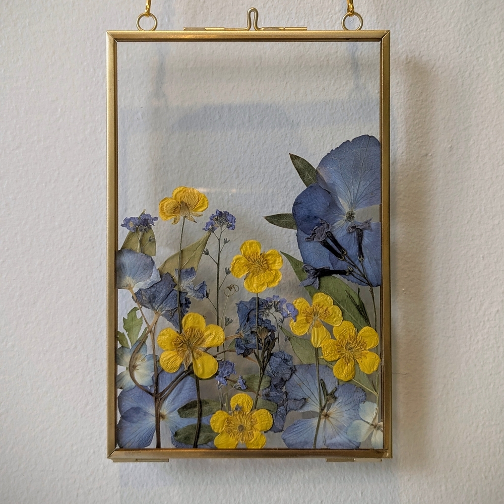 *Sold* Real pressed flower artwork, 5x7 floating frame with buttercups